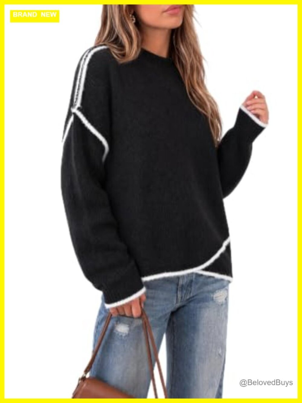 Womens Loose Knit Pullover Sweater Crew Neck Long Sleeve Batwing